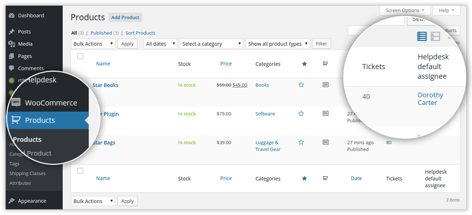 rtBiz helpdesk and WooCommerce products