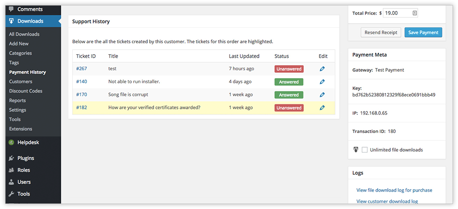 helpdesk EDD support history