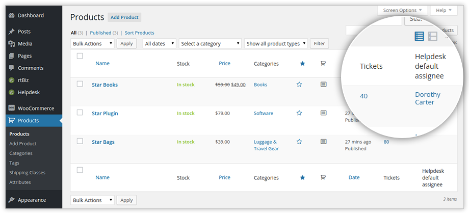 rtBiz helpdesk and WooCommerce products