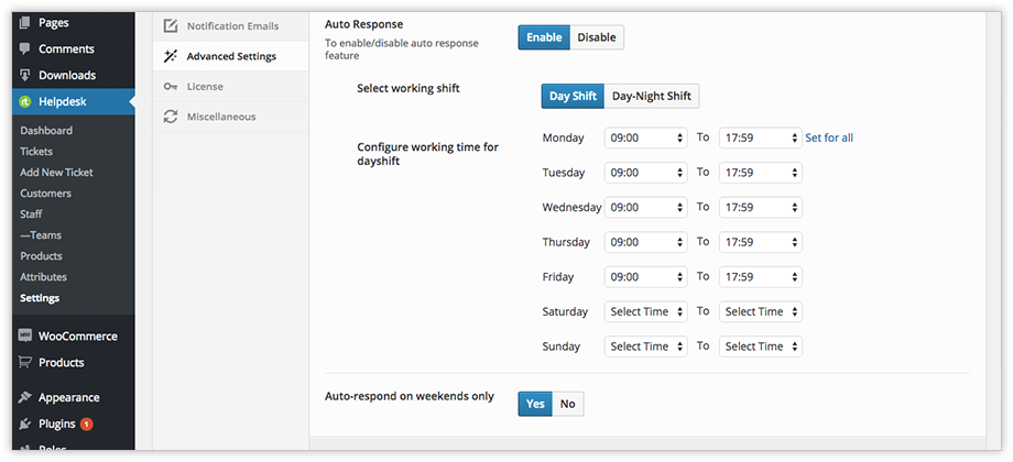 Helpdesk Notification mail settings
